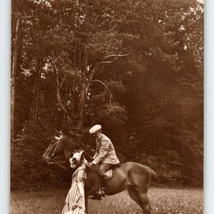 Victorian Women Man On Horse RPPC Postcard EAS Germany Vintage Unposted Woods Unique Gift