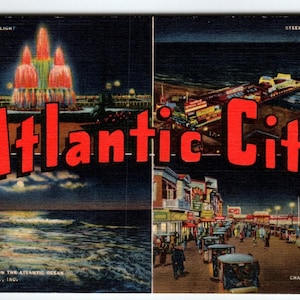 Vintage 1943 Atlantic City NJ Postcard - Fountain of Light Steel Pier Boardwalk