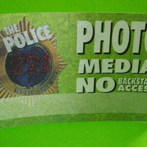 The Police Backstage Pass Concert World Tour Original Otto 2007 Over Sized Green Music Gift Unique Gift