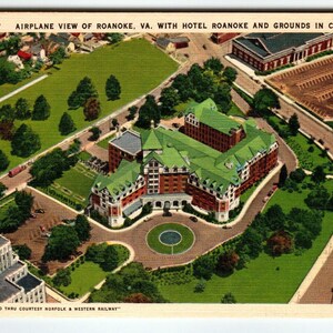 Flugzeug Ansicht Roanoke Virginia Postkarte Leinen Unbenutzt Hotelgelände Im Zentrum
