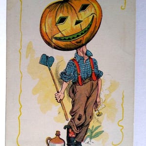 ハロウィーンポストカード ファンタジー 農夫 ゴブリン 男 カボチャ頭 擬人化 1907 ユニークなギフト