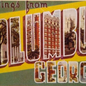 Carte postale de grande taille, grande lettre, Greetings from Columbus Georgia, lin, cadeau unique vintage inutilisé