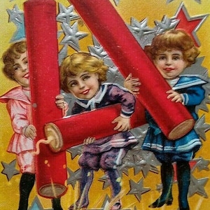 4th Of July Postcard Victorian Children Fireworks Antique Embossed Unused Ser 4 Unique Gift