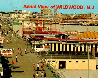 Wildwood New Jersey Postcard Boardwalk Rides Carousel Sign Beach Skyride Piers Unique Gift