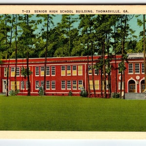 Senior High School Building Thomasville Géorgie Carte postale vintage Linge de maison non utilisé