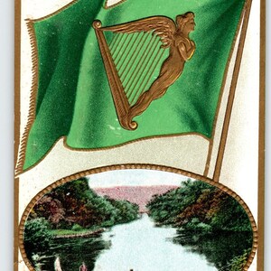 Carte postale de la Saint-Patrick, Erin, 1910, drapeau irlandais, Killarney, Julius Bien, 1908