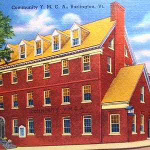 Carte postale en lin YMCA Burlington Vermont, bâtiment en briques inutilisé, cadeau unique Tichnor Bros Vintag