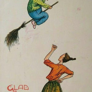 ハロウィーン イースター 魔女 ポストカード ファンタジー グラッド パスク 男が女性のほうきを盗む スウェーデン ユニークなギフト