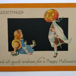 Antike Halloween Postkarte Gibson Kinder Karierte Ecken Unbenutztes Original einzigartiges Geschenk