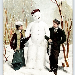 Christmas Postcard Human Like Snowman Cigar In Mouth Children Unusual Series 341 Unique Gift