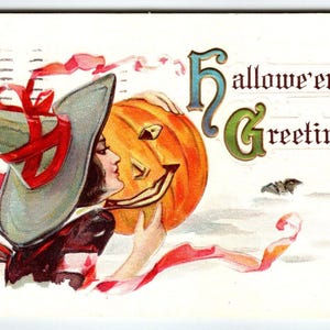 ハロウィーンポストカード 雲の中の魔女 JOL バット 332 ステッチャー ヴィンテージ アンティーク 1915