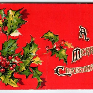 Merry Christmas Postcard Vintage Embossed Holly Leaves 1909 Antique Greetings