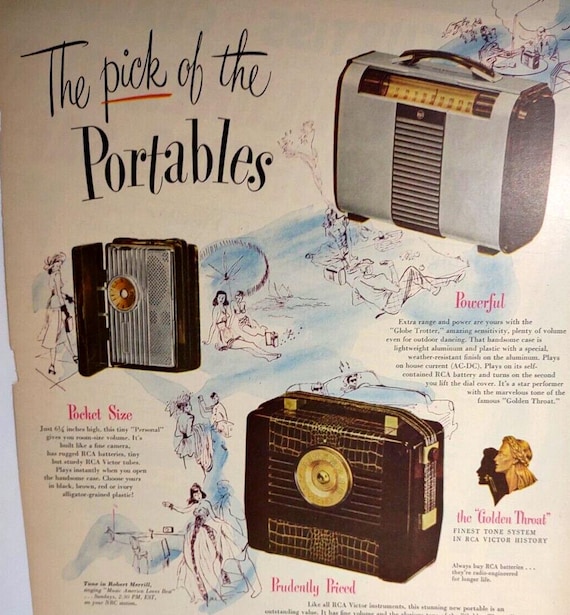 RCA Victor Portable Radio Print AD Pocket Size Carry Vintage 1948