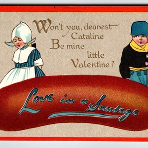 Carte postale Saint Valentin Love In A Sausage Cataline Dutch Girl Boy Série 5 Tuck Cadeau unique