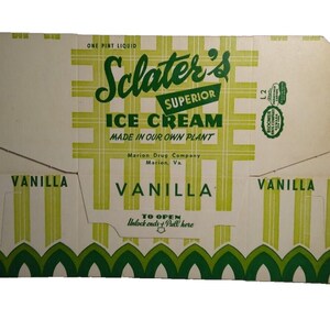 Sclater&#39;s Superior Ice Cream Vintage NOS Wax Pint Cardboard Container Marion VA