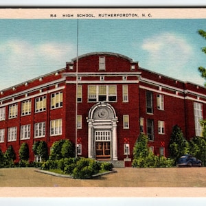 Rutherfordton NC High School Carte postale R-6 Asheville Co vintage en lin inutilisé
