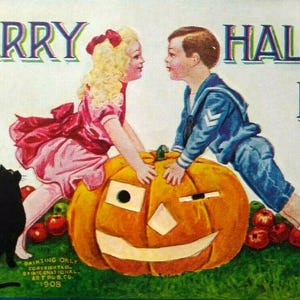 Halloween Postkarte International Arts Sailor Junge Mädchen Schwarze Katzen Geprägt 1908 Einzigartiges Geschenk