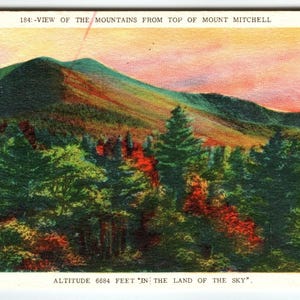Carte postale 184 Vue depuis le mont Mitchell, Caroline du Nord, Pays du ciel d'Asheville en lin