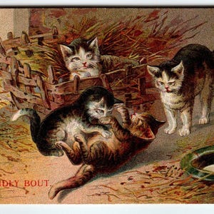 Vintage Katzen Postkarte,Kätzchen spielen ein Freundschaftsspiel Deutschland Vintage Embossed