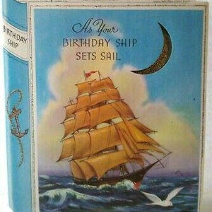 Ensembles de bateaux d'anniversaire des années 1950, livre de pirates, clipper, carte de voeux découpée, cadeau unique vintage