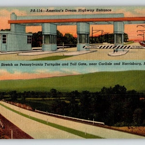 Carte postale en lin America's Dream Highway Entrance Turnpike Carlisle, Pennsylvanie, cadeau unique