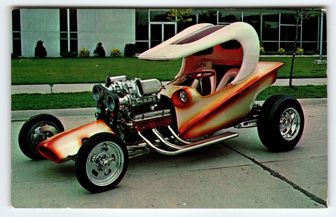 Hot Rod Postcard Casper's Ghost Atomic Space Age Custom Car Vintage ...
