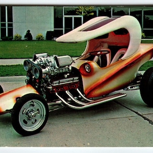 Carte postale Hot Rod Casper's Ghost Atomic Space Age Custom Car Vintage Automobile