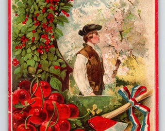 George Washington US President Postcard Cherries Axe R Veenfliet 51766 Germany Unique Gift