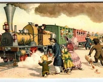 Dressed Cats Vintage Cat Train Fantasy Lithograph Postcard by Max Künzli 1935