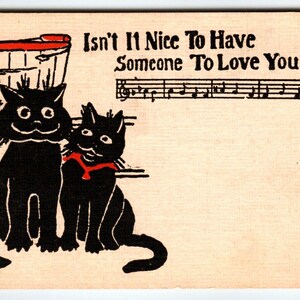 Black Cats Kittens Postcard Nice To Have Someone To Love You Music Notes Unused Unique Gift