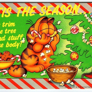 Garfield Postkarte Weihnachten Tis The Season To Eat Popcorn Tabby Jim Davidis 1978 Postkarte
