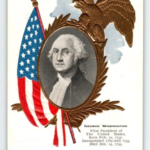 Carte postale patriotique George Washington, drapeau premier président, soulagement cosmopolite