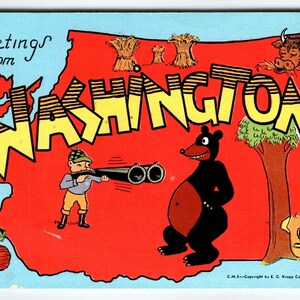 Salutations de Washington Carte postale Chasseur Dingo Ours Bûcheron Linge de maison Kropp