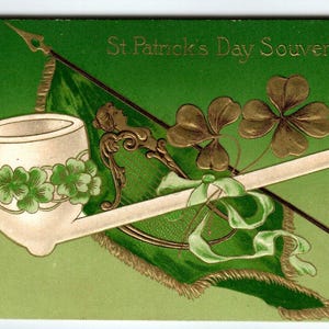 Carte postale de la Saint-Patrick Pipe souvenir, drapeau, trèfles, Irlande, Irlande, Winsch Retour