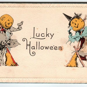Halloween Postkarte Lucky Vogelscheuchen Hexe Vintage Embossed Edges Nash Series 8 A