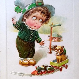 Carte postale de la Saint-Patrick John Winsch, série Big Eyed Child Dog Erin Go Bragh, cadeau unique