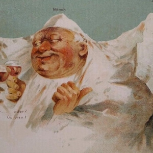 Fantasy Postcard F Killinger Swiss Mountain Gods Faces Monks Drink Wine Spirits Unique Gift Post Card