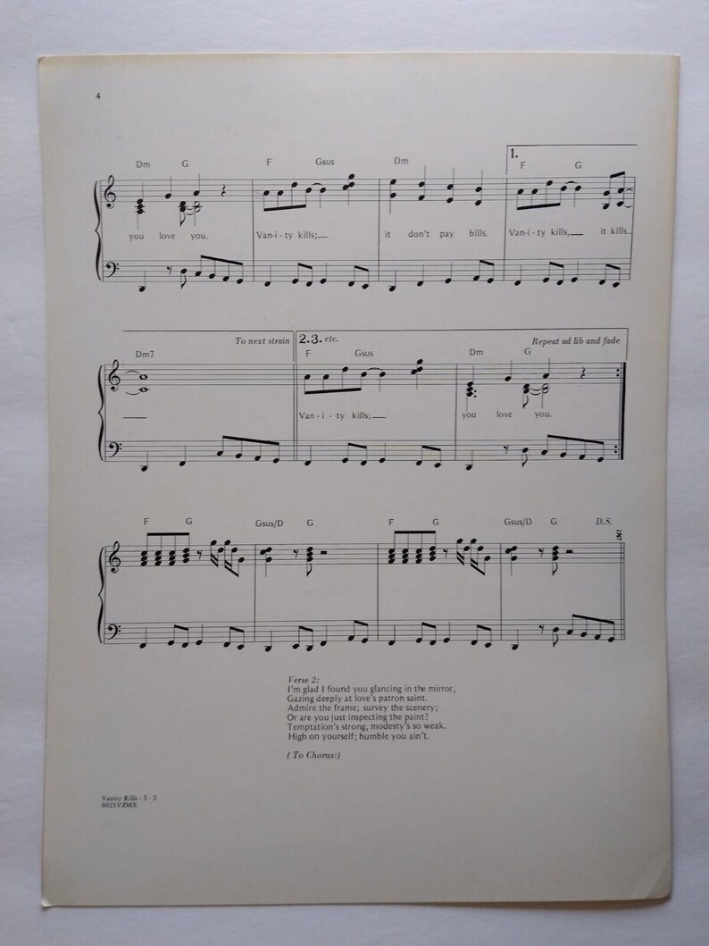 ABC Vanity Kills Sheet Music 1985 Synthpop Electronic Pop New Etsy