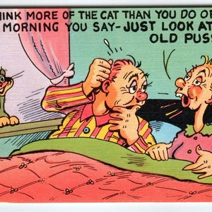 Carte postale comique en lin Tu penses plus au chat qu'à moi