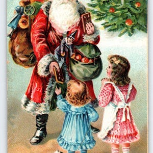 Nikolaus Weihnachten Postkarte Kinderbaum Otto Schloss 1046 Originalprägung
