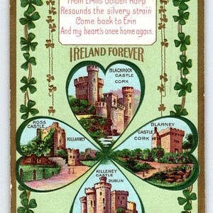 Carte postale de la Saint-Patrick Irlande Châteaux éternels Shamrocks Cork Killarny Dublin Cadeau unique