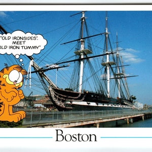 Garfield Katze Postkarte Boston Massachusetts Boot Schiff getigerte Katze Jim Denimn 1978