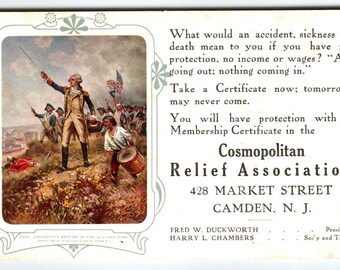 Marquis de Lafayette Postcard Advertising Cosmopolitan Relief Camden NJ 1909