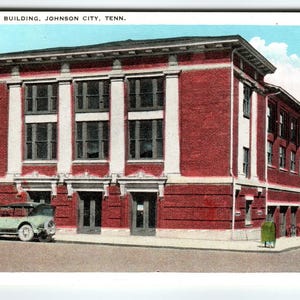 Municipal Building, Johnson City, Tenn. Vintage Postcard Linen Unused Old Cars