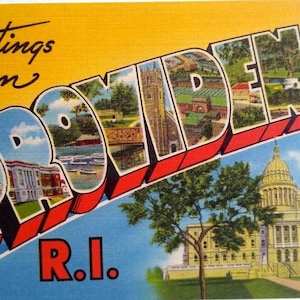 Salutations de la Providence Rhode Island Grande carte postale grande lettre Linge de maison inutilisé RI Cadeau unique