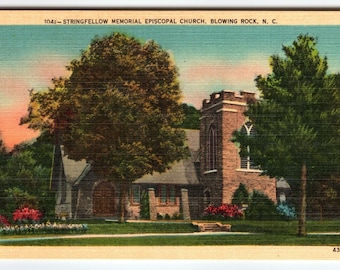 Vintage Linen Postcard Stringfellow Memorial Episcopal Church Blowing Rock NC