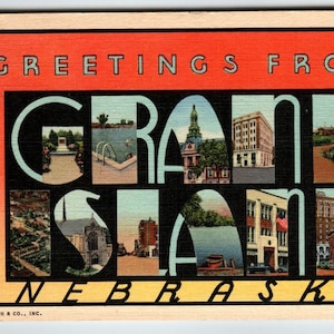 Carte postale de salutations de Grand Island, Nebraska, grande lettre, grande lettre, Curt, Teich, 1949, cadeau unique