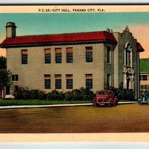 Floride Panama City Hall Building Voitures anciennes Carte postale automatique Linge de maison Sans affichage Cadeau unique