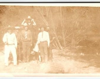 Vintage Real Photo Postcard Group Men Outdoors Early 1900s RPPC Antique
