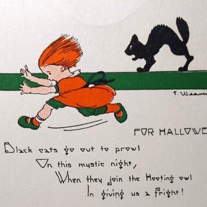 Carte postale Halloween Girl Run From Black Cat Weaver série 2399 Fantasy Original cadeau unique